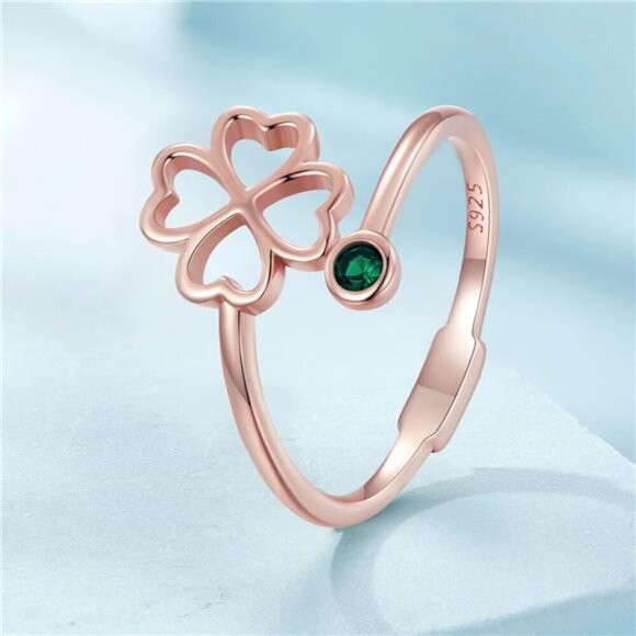 Clover Ring Adjustable Rose Gold 925 Sterling Jewelry Comes with Good Luck - Picture 10 of 13
